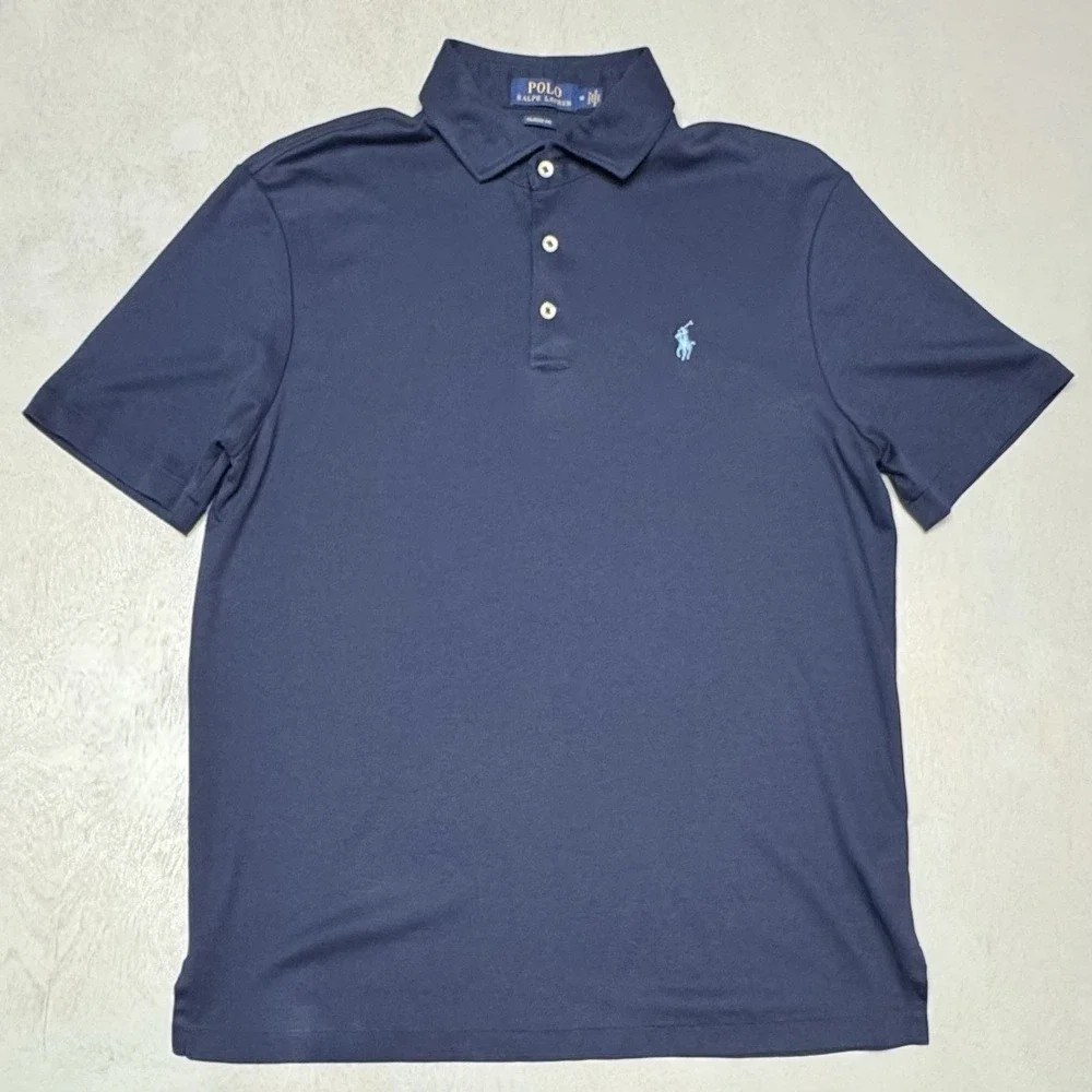 Polo Ralph Lauren Pima Soft Touch Navy Polo Shirt Men's Medium Classic Fit EUC